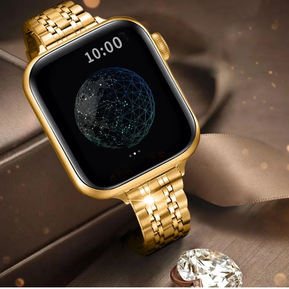 Gold Metal Watch Band with Case